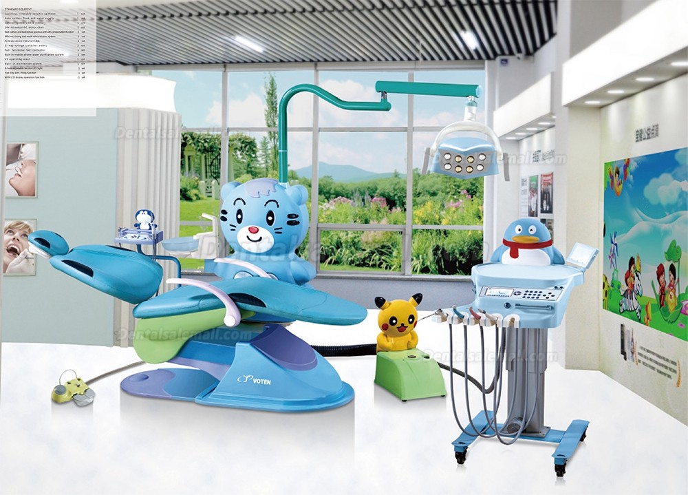 Blue Cat Pediatric Dental Unit Lovely Cartoon Animals Chair for Children with Dentist Stools T80